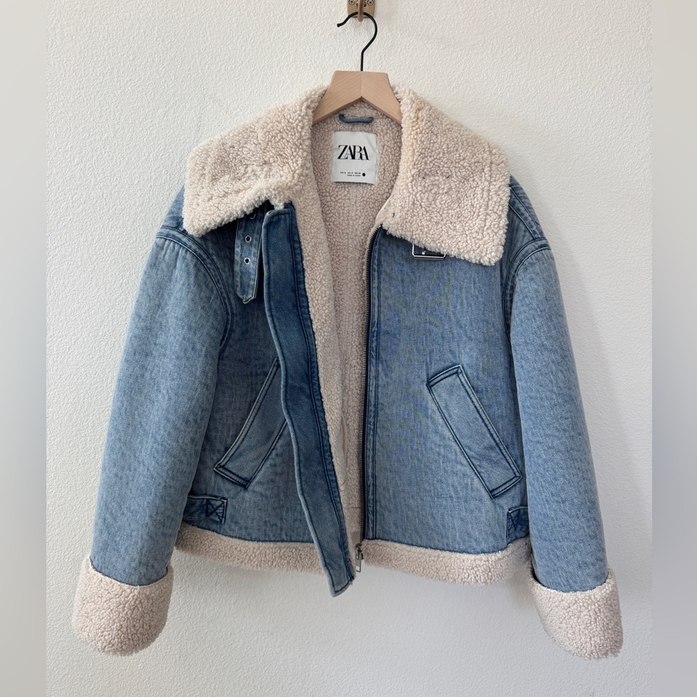 ❤️ Zara Denim Sherpa Zip Jacket | Sz S | Excellent condition